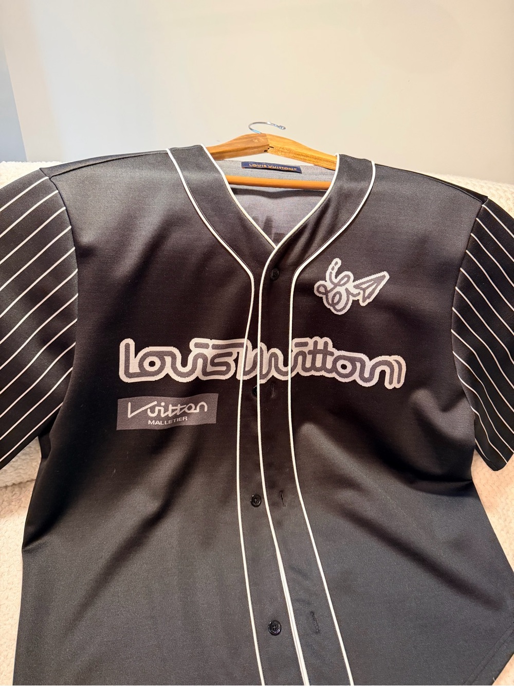 Louis Vuitton Black Jersey with White Piping and Logo Detail